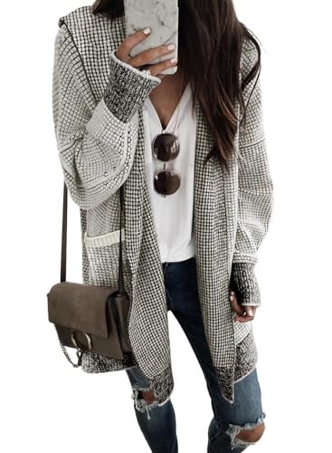 Sidefeel Cardigan Sweaters for Women Oversized Plaid Loose Fit Hooded Open Front Sweater 2024 Trendy Gray Large - Image 1