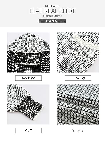 Sidefeel Cardigan Sweaters for Women Oversized Plaid Loose Fit Hooded Open Front Sweater 2024 Trendy Gray Large - Image 5