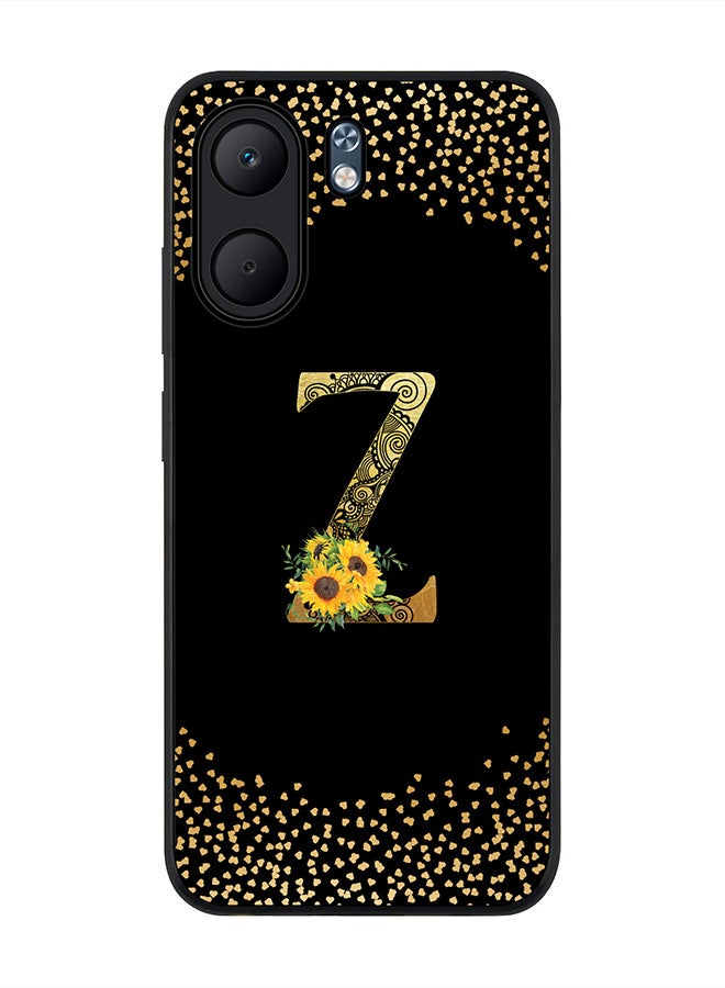 Stylizedd For Oppo A5x 5G / A5x 4G Case,Slim fit Camera Protection, Shockproof Thin Phone cover  - Custom Floral Monogram - Z ( Black )