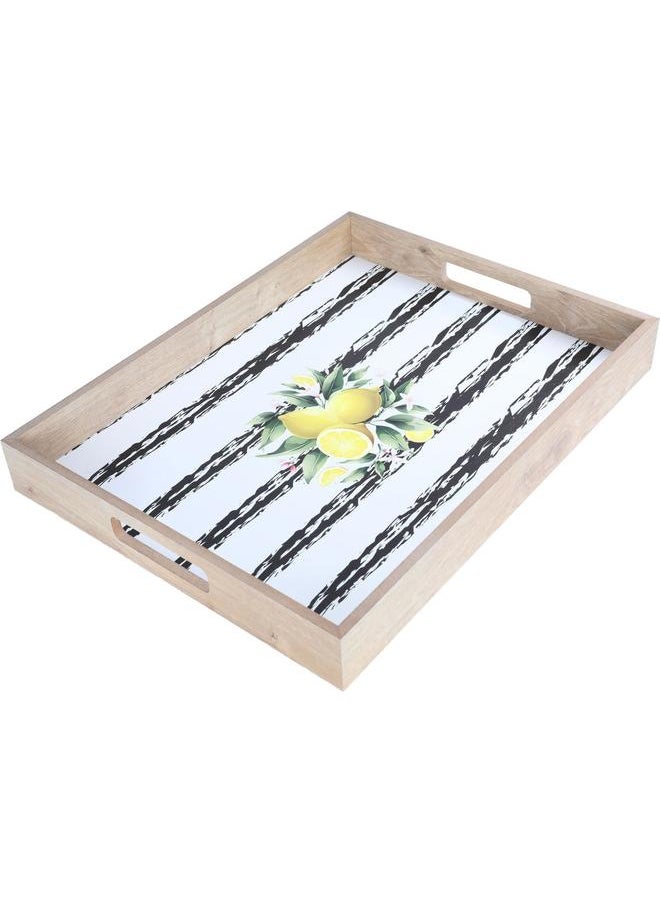 Alsaif Wooden Serving Tofir 42 Cm Rectangular Lemon Pattern With Handle White  - Image 2