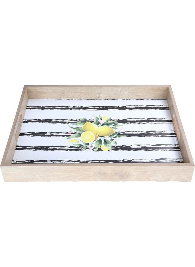 Alsaif Wooden Serving Tofir 42 Cm Rectangular Lemon Pattern With Handle White  - Image 1
