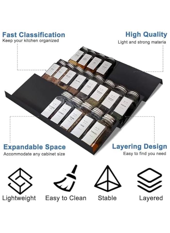 HOOKOR Spice Drawer Organizer, Acrylic Spice Rack Organizer for Kitchen Drawer, 4 Slanted Tier Expandable Drawer Inserts for Spices, for Cabinet,Black - Image 3