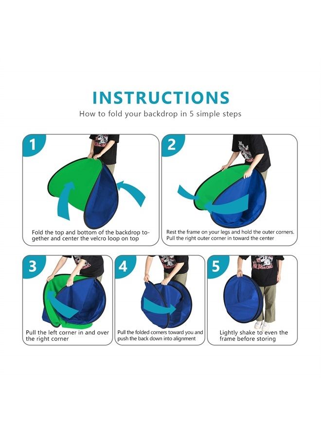 NEEWER 5x7ft/1.5x2m Chromakey Green Screen Blue Green 2 in 1 Double Sided Pop Up Collapsible Backdrop with Support Stand, Foldable Panel for Photo and Video Shooting, Live Streaming, Gaming - Image 2