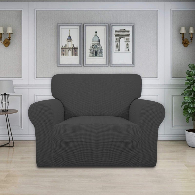 Easy-Going Stretch Oversized Chair Sofa Slipcover 1-Piece Couch Sofa Cover Furniture Protector Soft with Elastic Bottom for Kids Spandex Jacquard Fabric Small Checks Dark Gray - Image 2