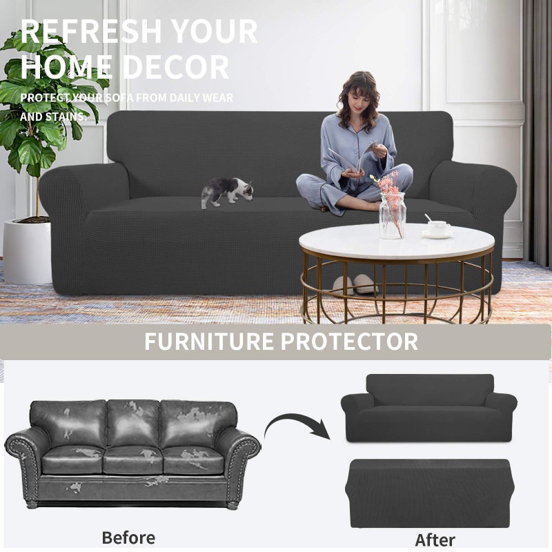 Easy-Going Stretch Oversized Chair Sofa Slipcover 1-Piece Couch Sofa Cover Furniture Protector Soft with Elastic Bottom for Kids Spandex Jacquard Fabric Small Checks Dark Gray - Image 4