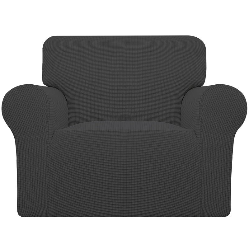 Easy-Going Stretch Oversized Chair Sofa Slipcover 1-Piece Couch Sofa Cover Furniture Protector Soft with Elastic Bottom for Kids Spandex Jacquard Fabric Small Checks Dark Gray - Image 1