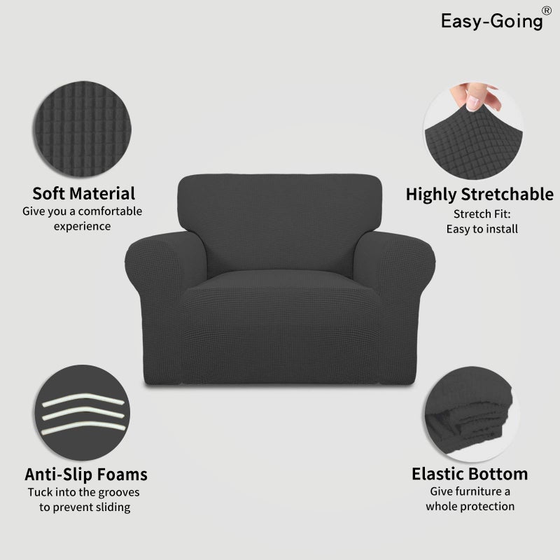 Easy-Going Stretch Oversized Chair Sofa Slipcover 1-Piece Couch Sofa Cover Furniture Protector Soft with Elastic Bottom for Kids Spandex Jacquard Fabric Small Checks Dark Gray - Image 3