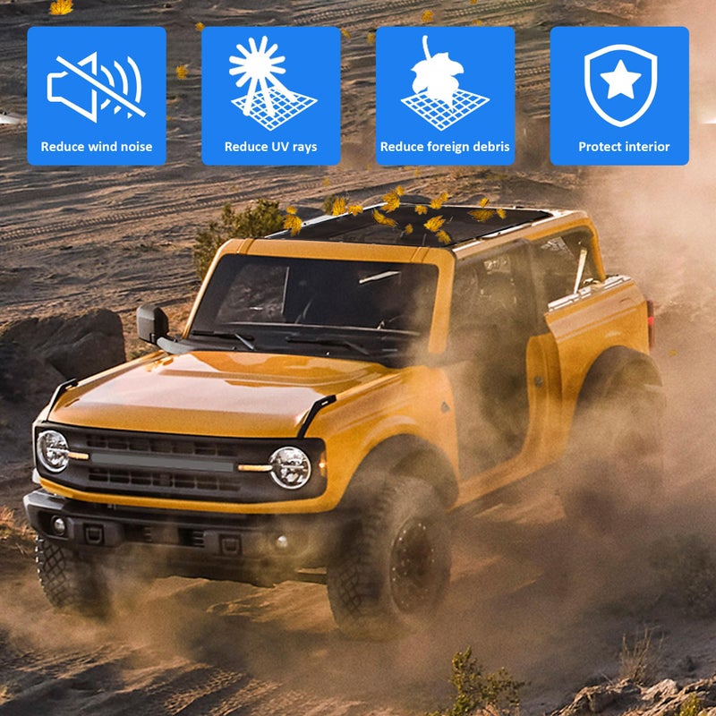 RERPRO Sunshade Compatible with 2021 2022 2023 2024 2025 New Ford Bronco 2 Door Sun Shade Bikini Top Roof Bimini Soft Mesh Net Exterior Accessories, Blocks UV Wind Noise, Black - Image 3