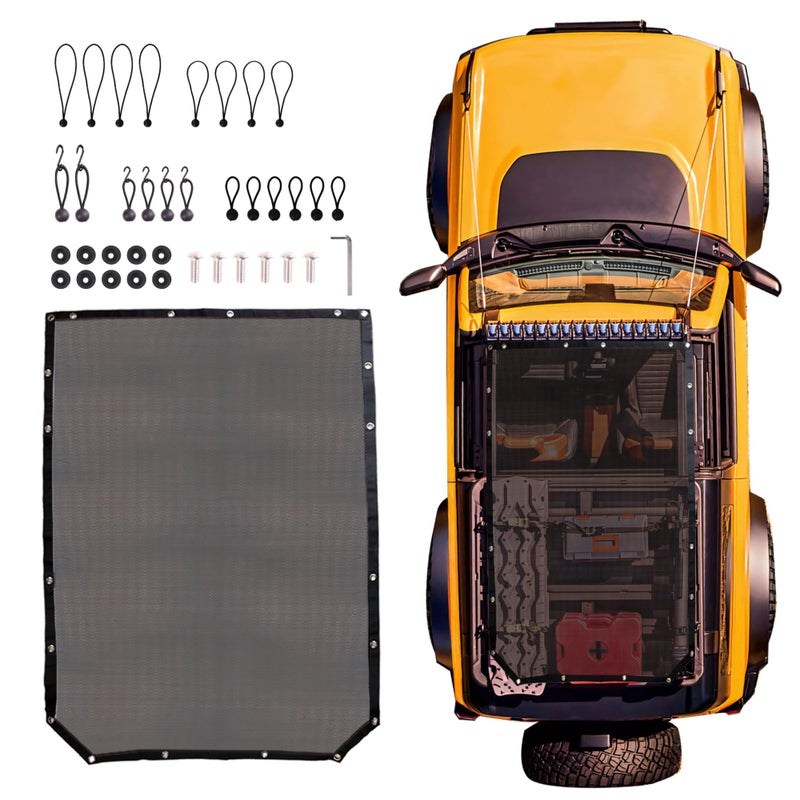 RERPRO Sunshade Compatible with 2021 2022 2023 2024 2025 New Ford Bronco 2 Door Sun Shade Bikini Top Roof Bimini Soft Mesh Net Exterior Accessories, Blocks UV Wind Noise, Black - Image 1