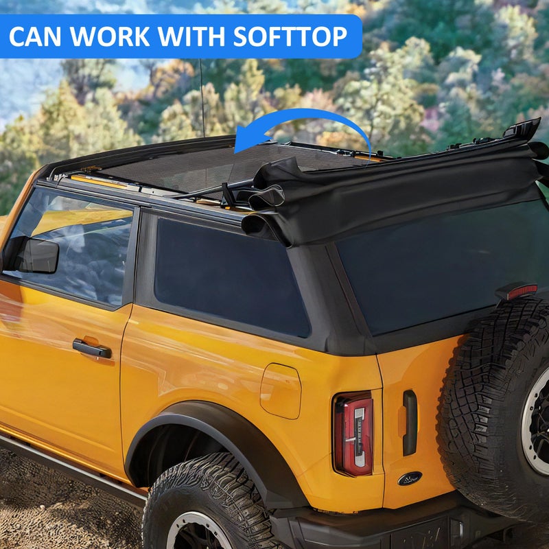 RERPRO Sunshade Compatible with 2021 2022 2023 2024 2025 New Ford Bronco 2 Door Sun Shade Bikini Top Roof Bimini Soft Mesh Net Exterior Accessories, Blocks UV Wind Noise, Black - Image 5