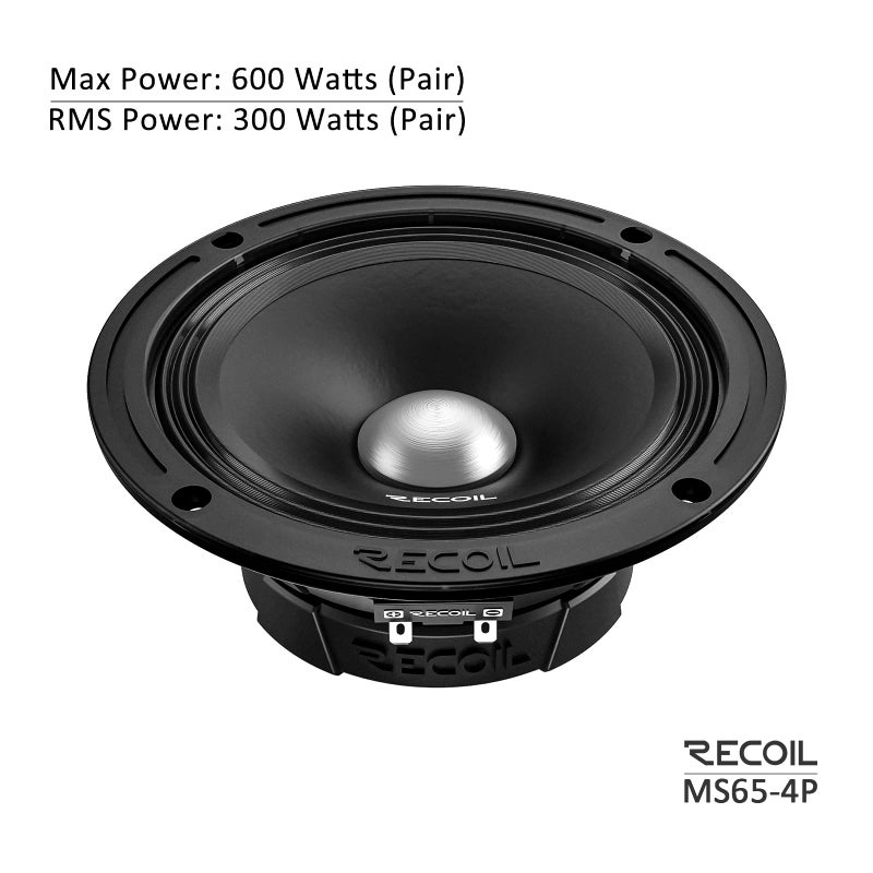 RECOIL MS65-4P 6.5-Inch Midrange Pro Audio Car Speakers, 600 Watts Max Pair 4Ohm, 1.5-Inch High Temperature Kapton Voice Coil, Premium Quality Audio Door Speakers - Image 2