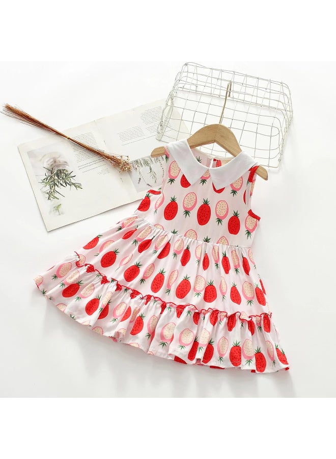 MiniMe Baby Girls’ Strawberry Print Summer Dress |  Cotton | 4‑5 Years | White & Red | Lightweight & Breathable | Peter Pan Collar & Ruffle Hem | Perfect for Birthdays, Photos & Everyday Play - Image 4