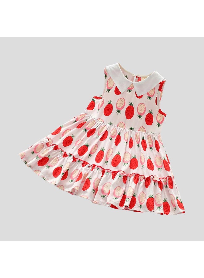MiniMe Baby Girls’ Strawberry Print Summer Dress |  Cotton | 4‑5 Years | White & Red | Lightweight & Breathable | Peter Pan Collar & Ruffle Hem | Perfect for Birthdays, Photos & Everyday Play - Image 3
