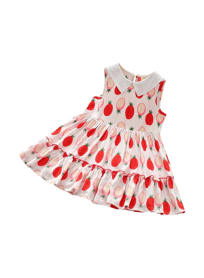 MiniMe Baby Girls’ Strawberry Print Summer Dress |  Cotton | 4‑5 Years | White & Red | Lightweight & Breathable | Peter Pan Collar & Ruffle Hem | Perfect for Birthdays, Photos & Everyday Play - Image 1