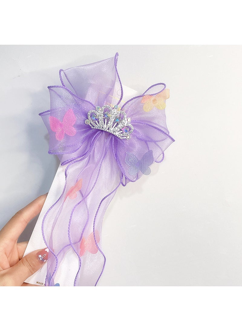Generic Princess Style Childrens Hairband Butterfly Knot Hair Clip Tailored Braid Ribbon Princess Sash Headwear for Girls 6# Crown Purple (1 Pack)