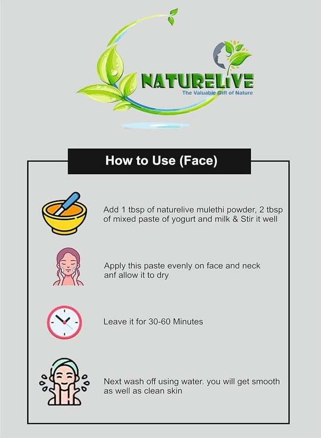 Naturelive ® مسحوق جذر عرق السوس موليثي | مسحوق ياشتيمادو لصحتك والعناية بالبشرة والشعر | أيورفيدا عشبي طبيعي 100% | غير معدلة وراثيًا | مسحوق جليسيريزا جلابرا | أتيمادورام بودي/أتيمادورا هيتو جشتاماده 200 جم - Image 4