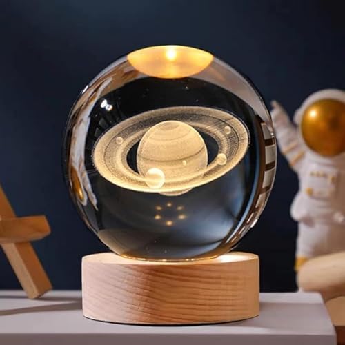 CPENSUS 3D Galaxy Crystal Ball Night Lamp,Solar System, USB Table Colorful LED Wooden Crystal Ball for Home Decoration Birthday Gift for Teens Boys and Girls (Planet) - Image 1