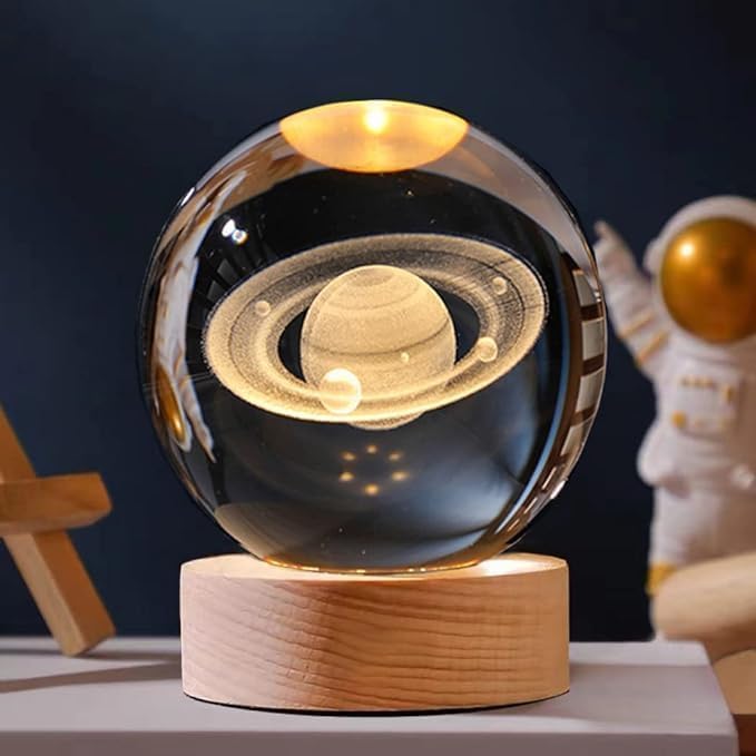 CPENSUS 3D Galaxy Crystal Ball Night Lamp,Solar System, USB Table Colorful LED Wooden Crystal Ball for Home Decoration Birthday Gift for Teens Boys and Girls (Planet) - Image 2
