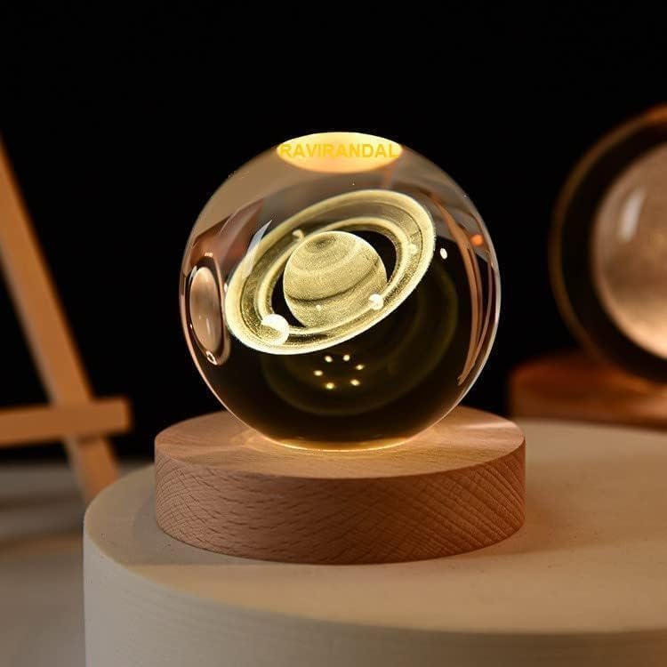CPENSUS 3D Galaxy Crystal Ball Night Lamp,Solar System, USB Table Colorful LED Wooden Crystal Ball for Home Decoration Birthday Gift for Teens Boys and Girls (Planet) - Image 3