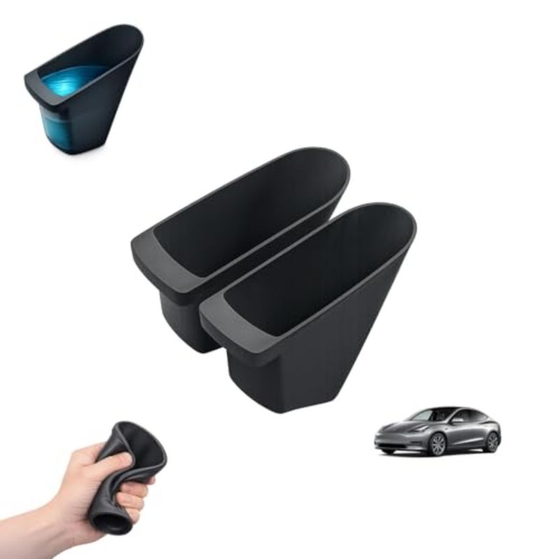 Front Door Trash Bin for Tesla Model Y Juniper 2025 Plus, Side Door Portable Garbage and Storage Organizer, Hands Free Toss Design, Waterproof Flexible TPE, Easy Clean Interior Accessories, 2 Pack - Image 1