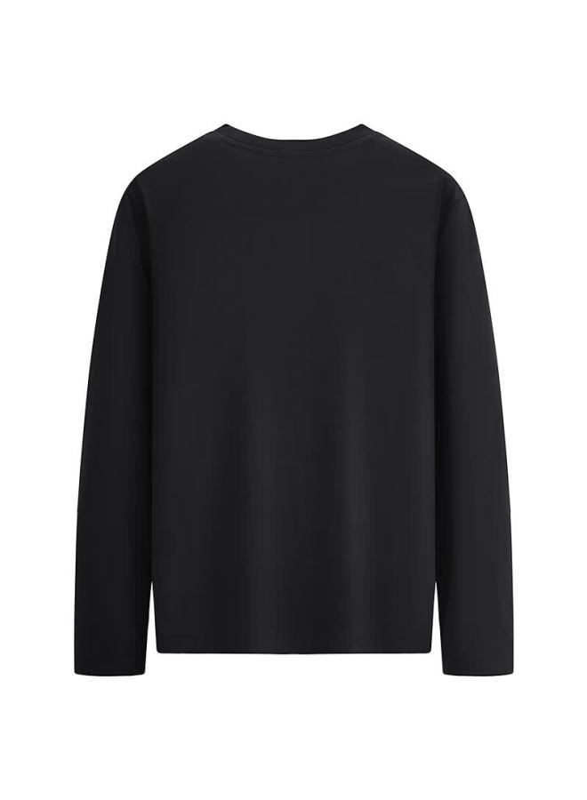 Dancing With Wolves Trendy Printed Crew Neck Skin-friendly Breathable Long Sleeve T-shirt For Men 001 Black XL