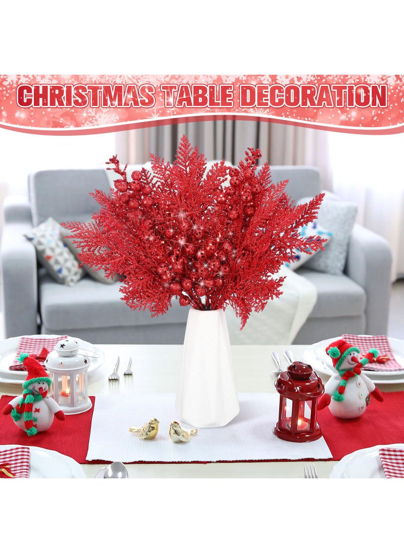 Cindeer Cindeer 80 Pcs Red Christmas Glitter Berries Stems Pine Needles Christmas Artificial Picks Fake Floral Twig Spray for Xmas Tree Ornaments DIY Wreath Garland Decorations  - Image 5