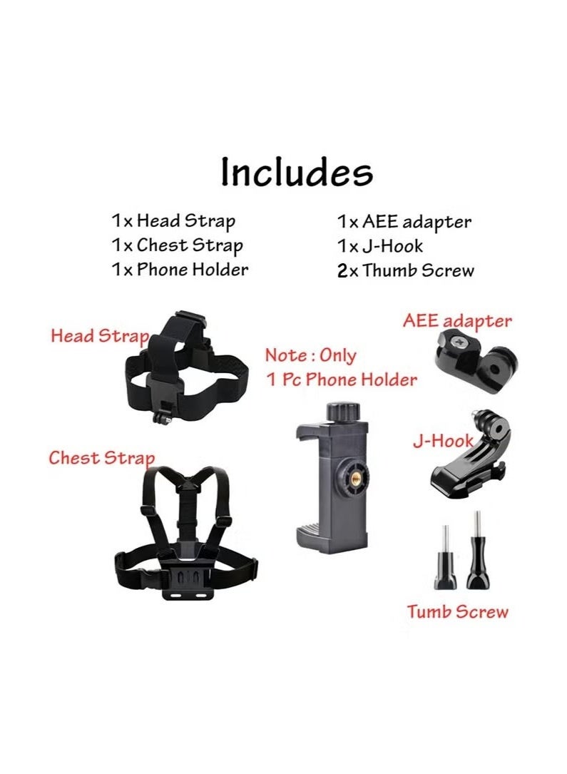 مجموعة ملحقات 7 في 1 لكاميرا GoPro Hero 13/12/11/10/9/8/7/6/5/4، حزام صدر للإفراج السريع + حزام رأس + مجموعة حامل الهاتف، متوافقة مع آيفون، سامسونغ، كاميرا DJI، Insta360، AKASO، SJCAM وكاميرات الحرك - Image 5