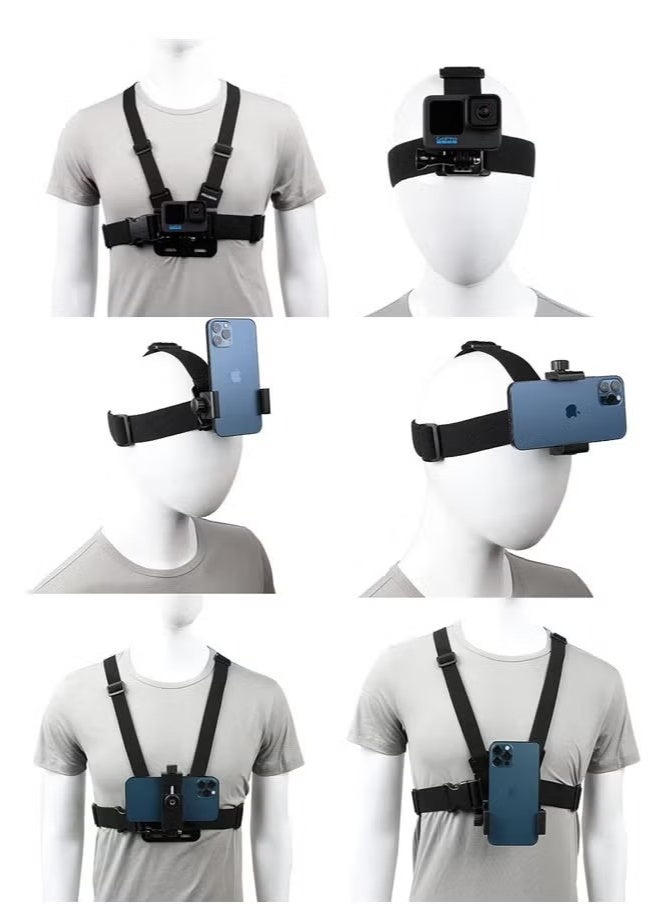مجموعة ملحقات 7 في 1 لكاميرا GoPro Hero 13/12/11/10/9/8/7/6/5/4، حزام صدر للإفراج السريع + حزام رأس + مجموعة حامل الهاتف، متوافقة مع آيفون، سامسونغ، كاميرا DJI، Insta360، AKASO، SJCAM وكاميرات الحرك - Image 3
