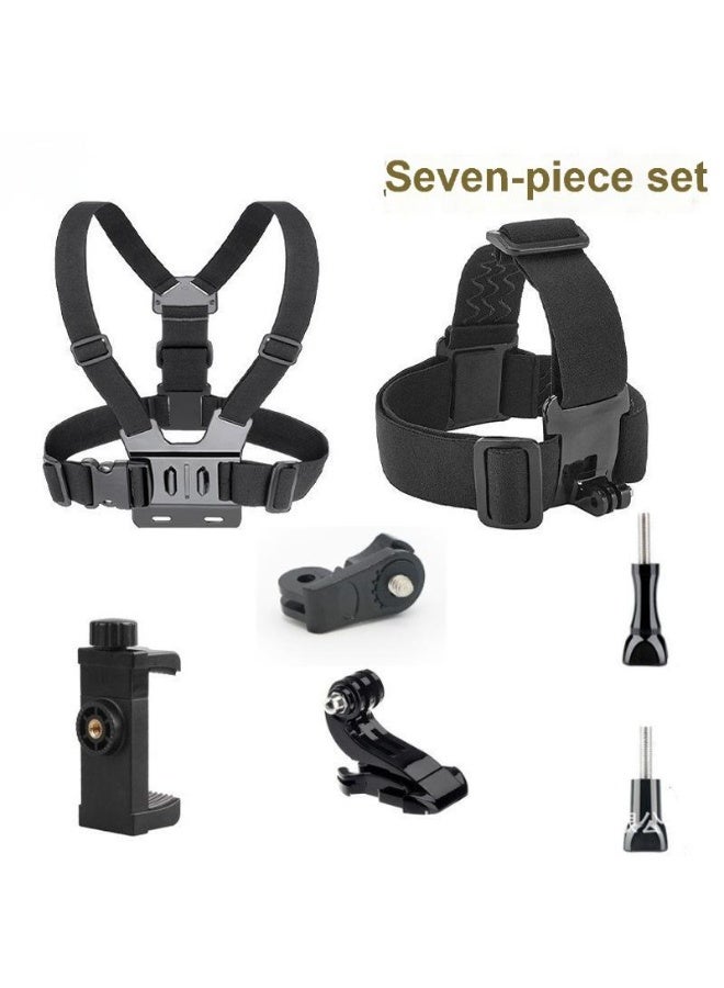 مجموعة ملحقات 7 في 1 لكاميرا GoPro Hero 13/12/11/10/9/8/7/6/5/4، حزام صدر للإفراج السريع + حزام رأس + مجموعة حامل الهاتف، متوافقة مع آيفون، سامسونغ، كاميرا DJI، Insta360، AKASO، SJCAM وكاميرات الحرك - Image 1