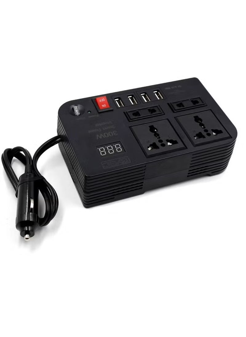 TIGER 200W Car Power Inverter – DC 12V to 220V AC Converter with LED Display, Dual AC Sockets & 4 USB Ports, Modified Sine Wave Car Charger Adapter for Laptop, Phone, Tablet, Car Accessories, Fast Charging Inverter for Travel, Camping & Road Trips  - Image 1