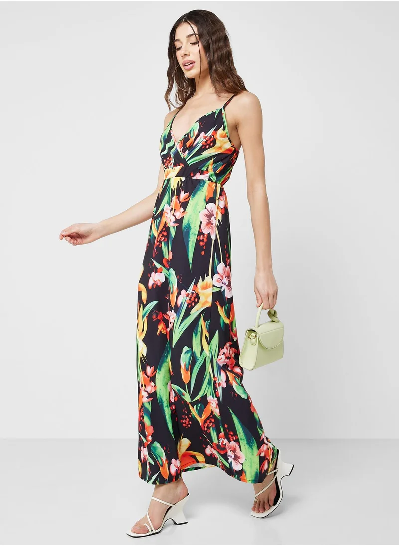 Ginger Strappy Tropical Floral Print Dress