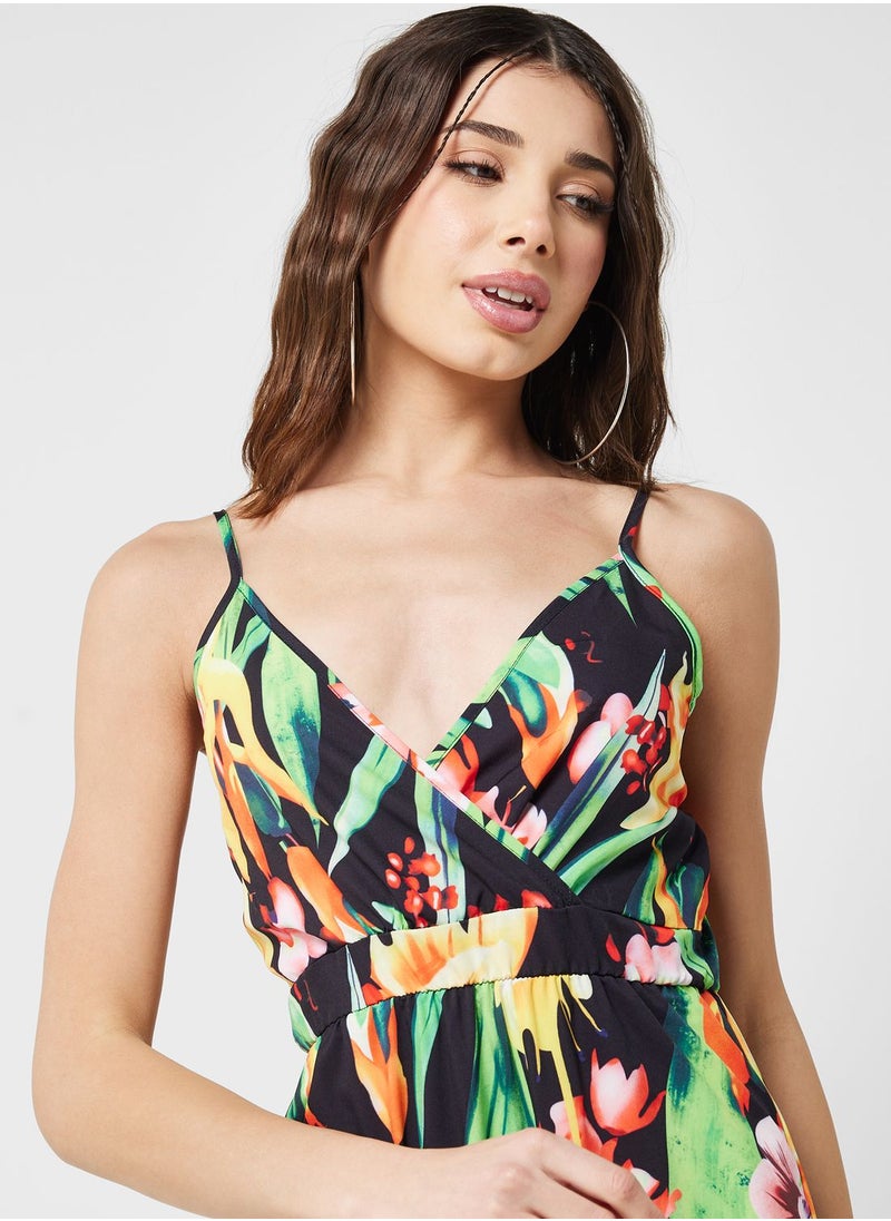 Ginger - Strappy Tropical Floral Print Dress - Image 1