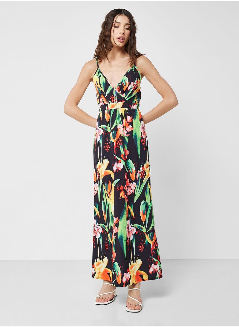 Ginger - Strappy Tropical Floral Print Dress - Image 1