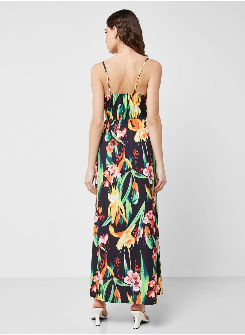 Ginger - Strappy Tropical Floral Print Dress - Image 1