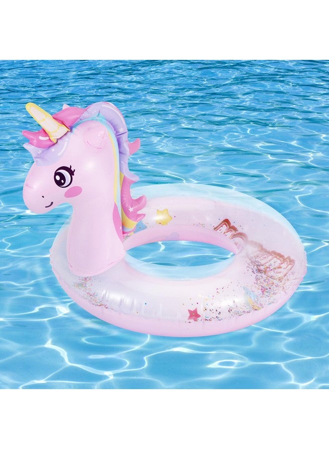 MoKo Inflatable Pool Float-Cute Glitters Sequin Unicorn Swim Tube Rings Inflatable Swimming Toys Floaties Fun Summer Water Floaties For Beach Pool Outdoor Party Water Toy For Children, Pink - Image 1