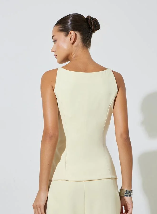 Styli  Yellow Pocket Details Strappy Waistcoat Top for Women | Best Price UAE