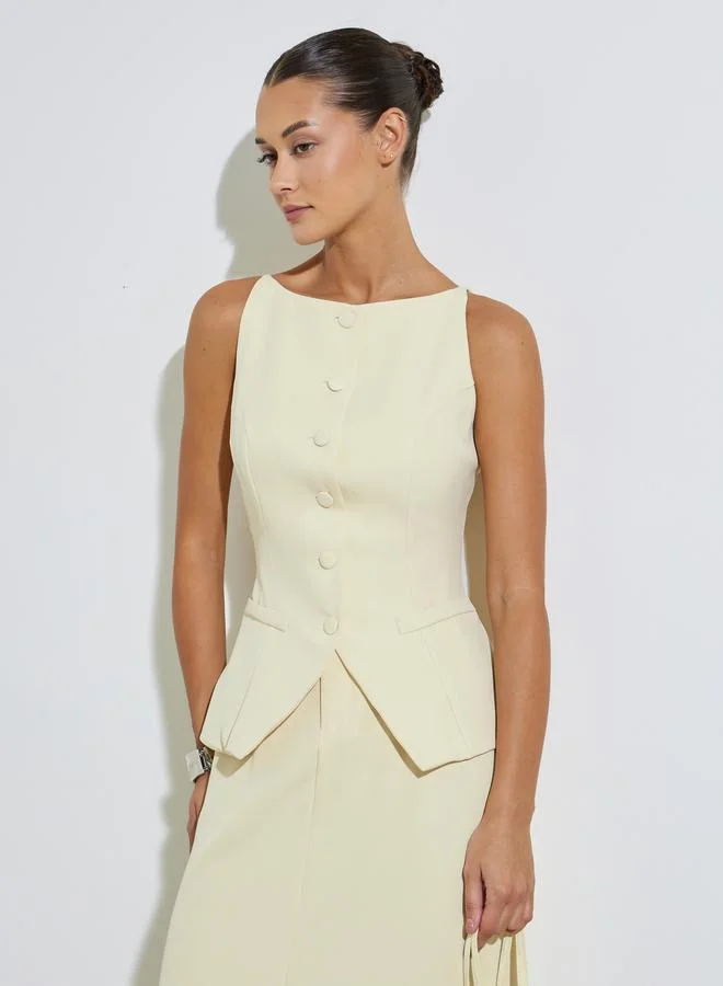 ستايلي Yellow Pocket Details Strappy Waistcoat Top