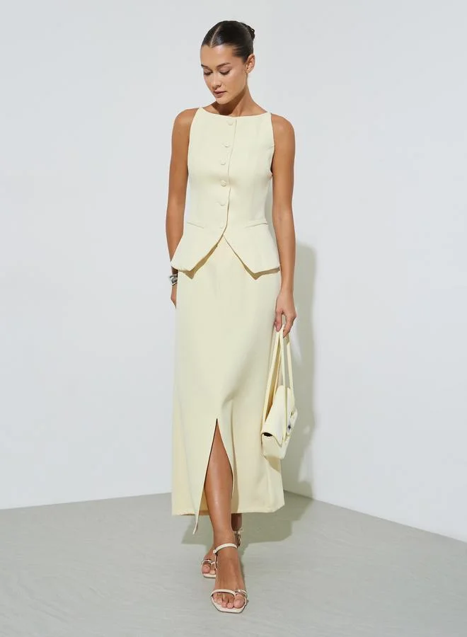 ستايلي Yellow Pocket Details Strappy Waistcoat Top