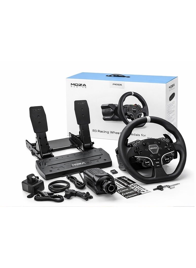MOZA R3 Direct Drive Racing Simulator Bundle, Steering Wheel & Pedals Set, Realistic Force Feedback, PC Gaming Racing Wheel System - Image 1