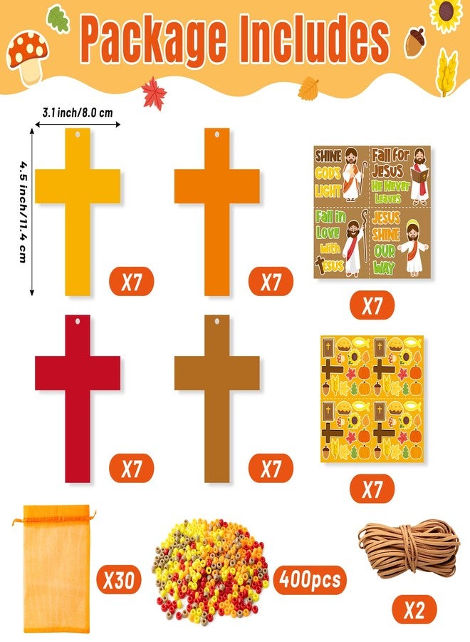 BeYumi Fall Cross Necklace Craft - 28Pcs Fall Religious Cross Necklace Craft Kit for Kids DIY Sticker and Beads Ornament Autumn Thanksgiving Decor Sunday School Classroom Party Christian Favors - Image 2