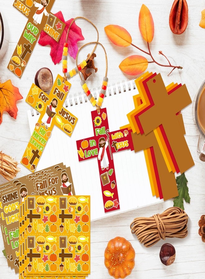 BeYumi Fall Cross Necklace Craft - 28Pcs Fall Religious Cross Necklace Craft Kit for Kids DIY Sticker and Beads Ornament Autumn Thanksgiving Decor Sunday School Classroom Party Christian Favors - Image 3