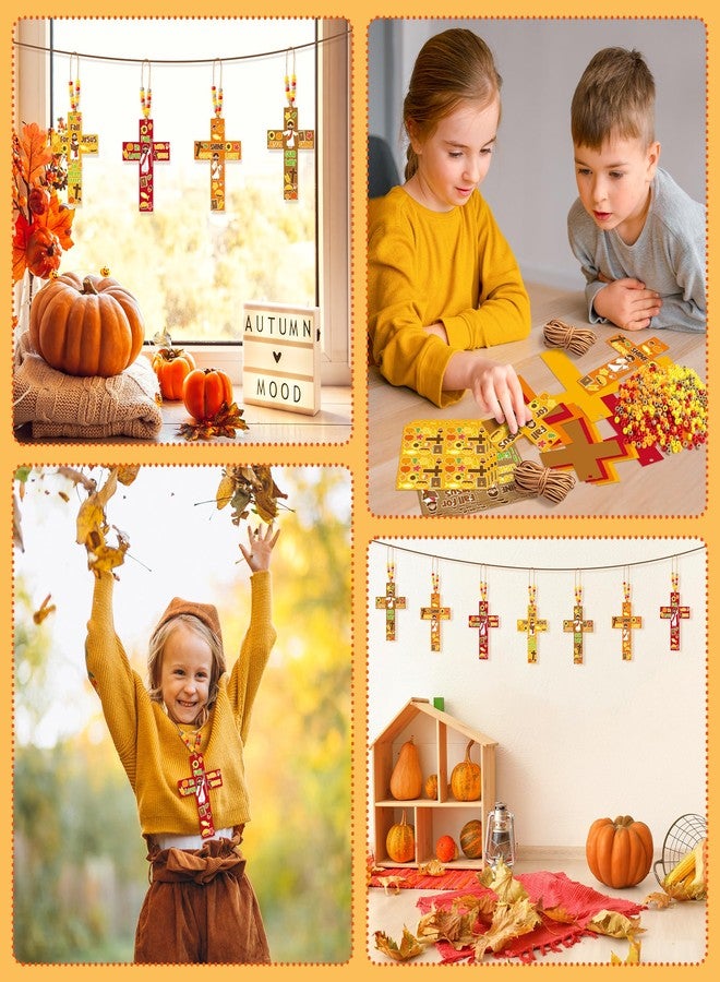 BeYumi Fall Cross Necklace Craft - 28Pcs Fall Religious Cross Necklace Craft Kit for Kids DIY Sticker and Beads Ornament Autumn Thanksgiving Decor Sunday School Classroom Party Christian Favors - Image 4