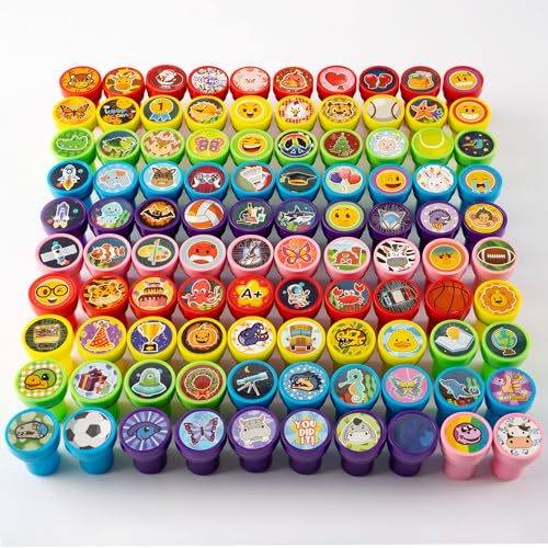 DMIGHT 100 Pcs Assorted Stamps for Kids SelfInk Stamps 100 Different Designs Dinosaur Zoo Safari butterfly space for Party Favor Carnival Prizes School Easter Egg Stuffers Halloween Christmas - Image 5