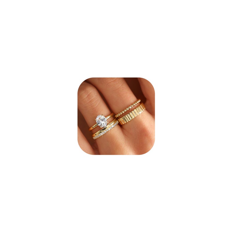 FUNRUN JEWELRY Gold Stackable Rings for Women Non Tarnish-14K Gold Plated Cubic Zirconia Wedding Bands Ring Set Dainty Stacking Statement Engagement Promise Rings for Women Trendy Thumb Ring Size 5-10 - Image 1