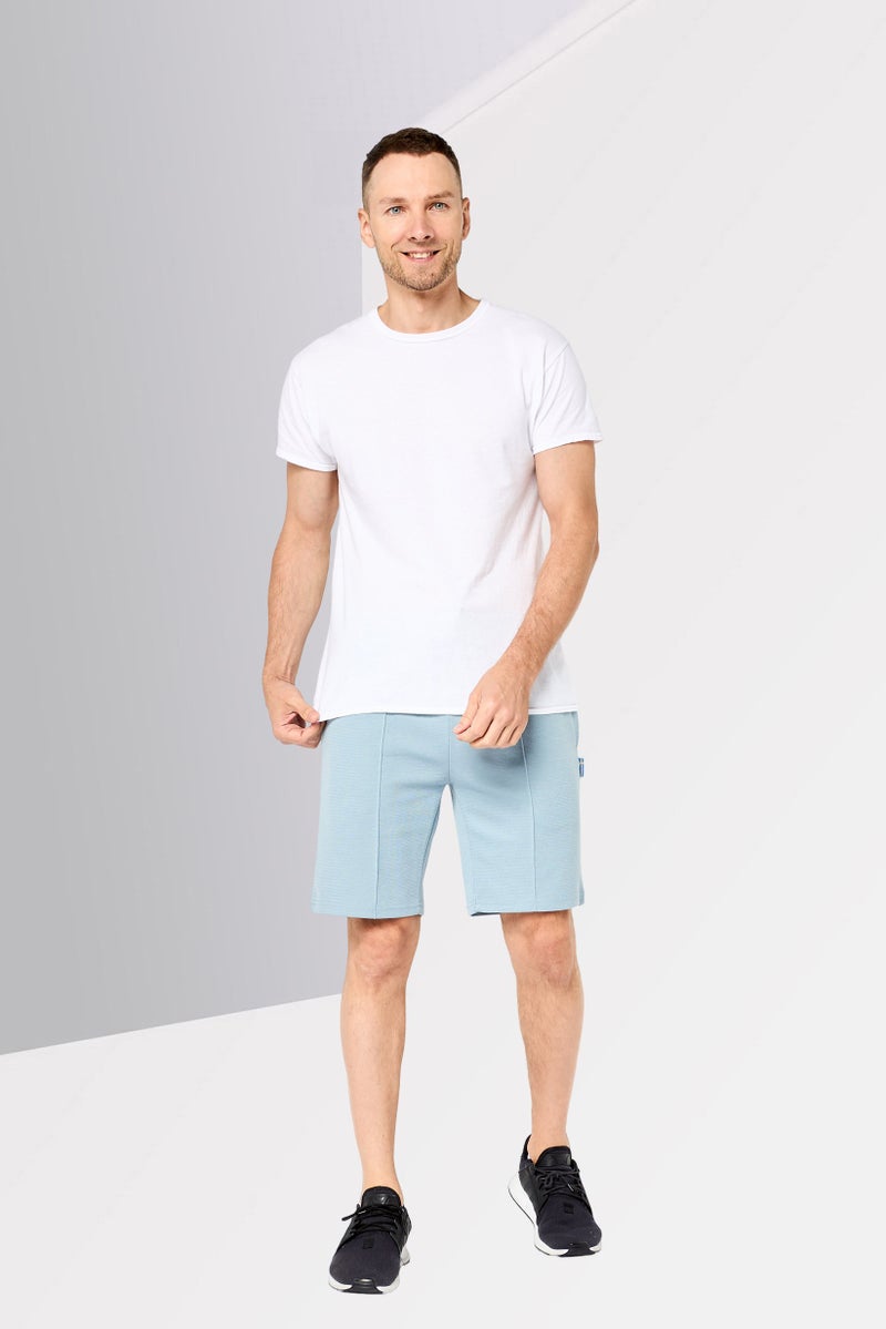Algspar Men Textured Basic Shorts, Sage Blue - Image 3