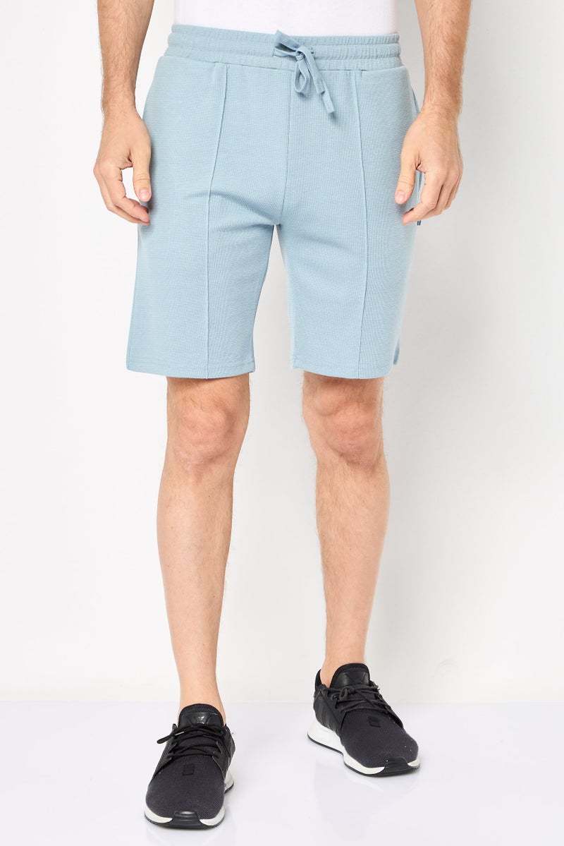 Algspar Men Textured Basic Shorts, Sage Blue - Image 1