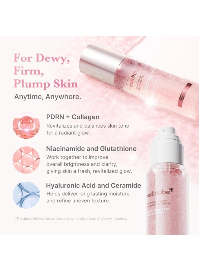 Medicube Jelly Mist Serum with Pink PDRN Collagen | Dual-Texture Glow Spray with Niacinamide, Glutathione, Ceramide, Hyaluronic Acid | for Hydration, Radiance, Plump-Looking Skin | 100ml - Image 4