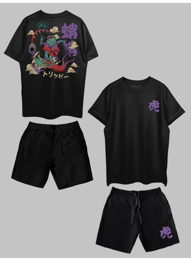 THREADCURRY THREADCURRY Octopus Voodoo Printed Co-ord Set for Men - Half Sleeve Oversized T-Shirt and Shorts  - Image 1