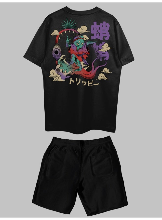 THREADCURRY THREADCURRY Octopus Voodoo Printed Co-ord Set for Men - Half Sleeve Oversized T-Shirt and Shorts  - Image 2