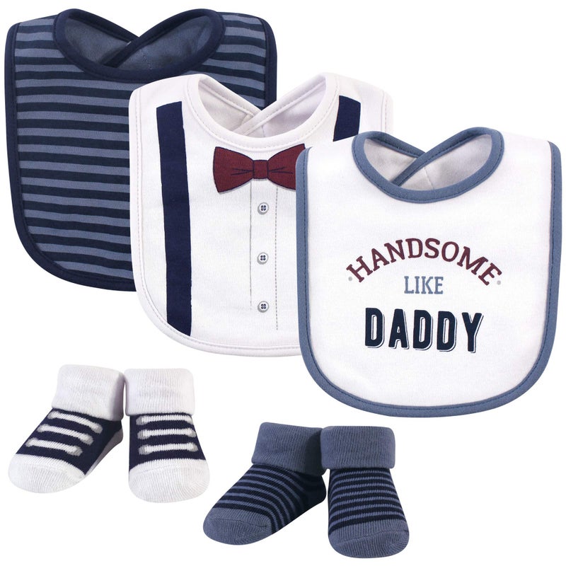 Little Treasure Little Treasure Unisex Baby Cotton Bib and Sock Set Handsome Daddy One Size